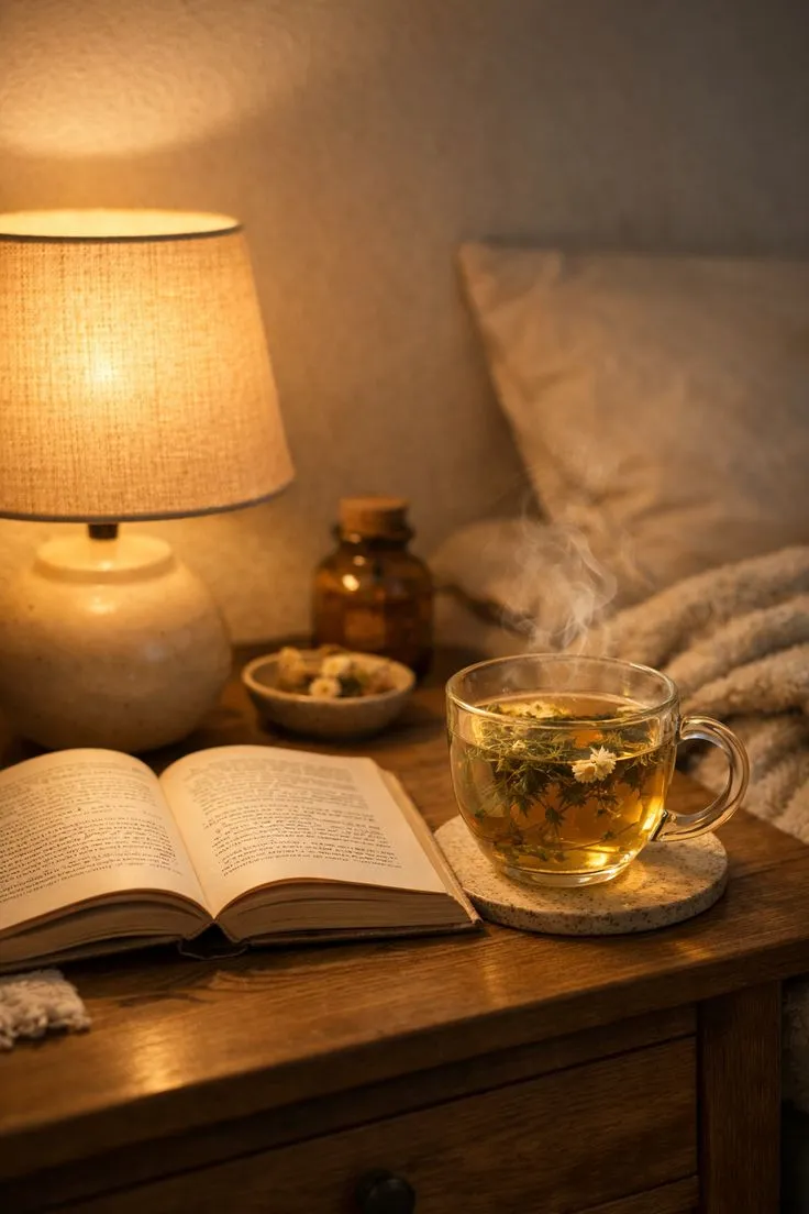 Soft evening routine with warm lamp light